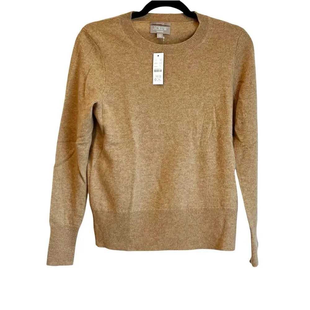 J. Crew Women's Cashmere Classic-Fit Crewneck Sweater Heather Camel Size XS NWT